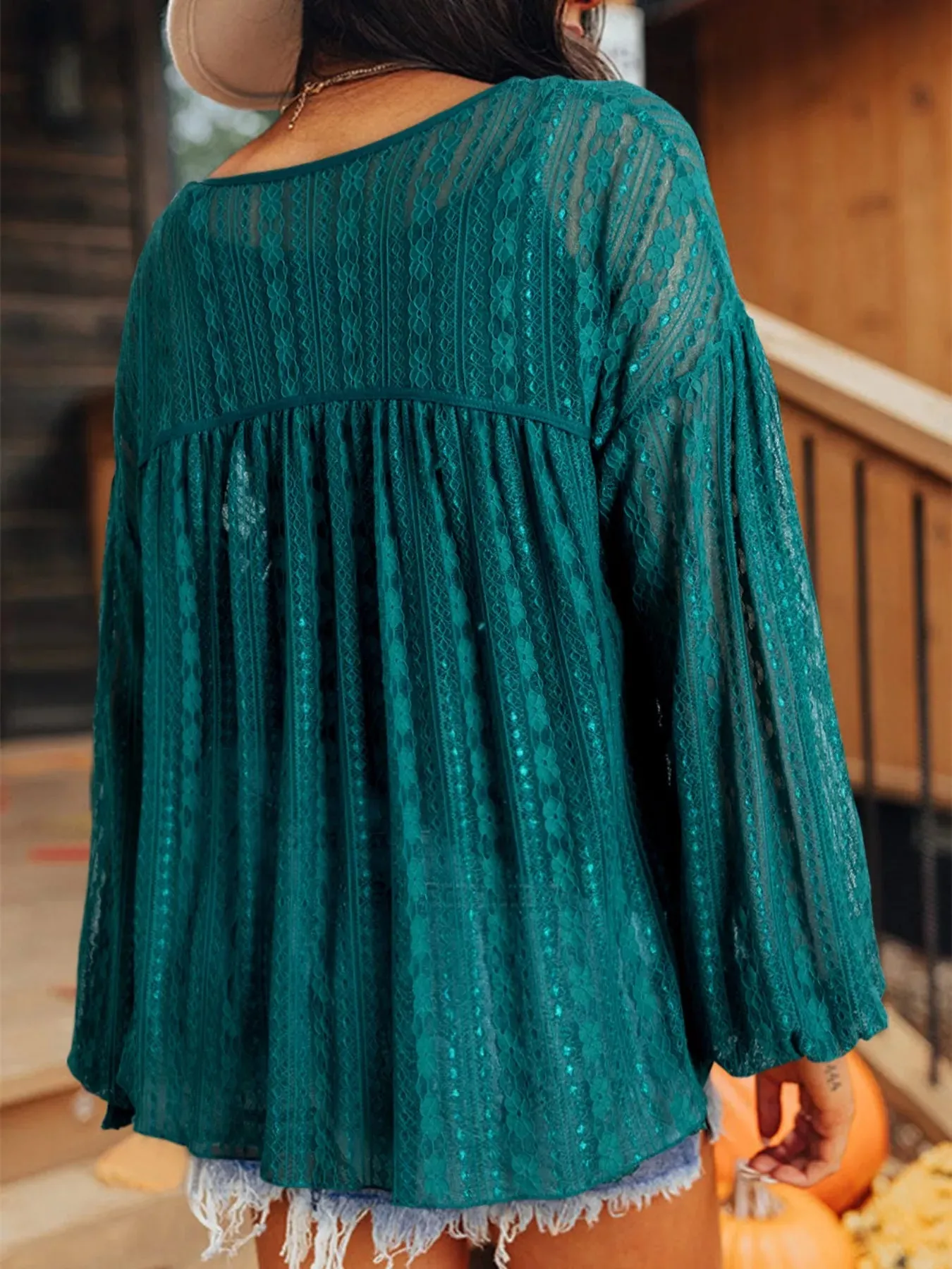 Lace Tie Neck Long Sleeve Blouse sold by Charming Charlie product image thumbnail 2