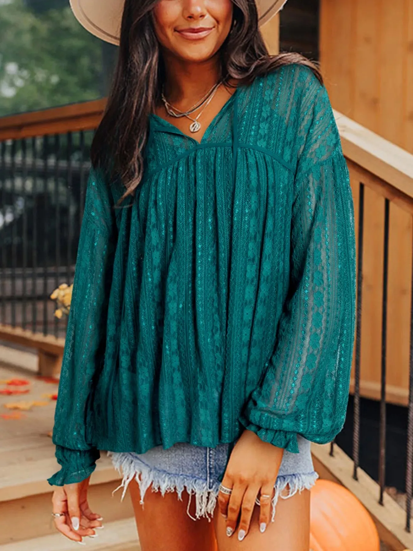 Lace Tie Neck Long Sleeve Blouse sold by Charming Charlie product image thumbnail 3