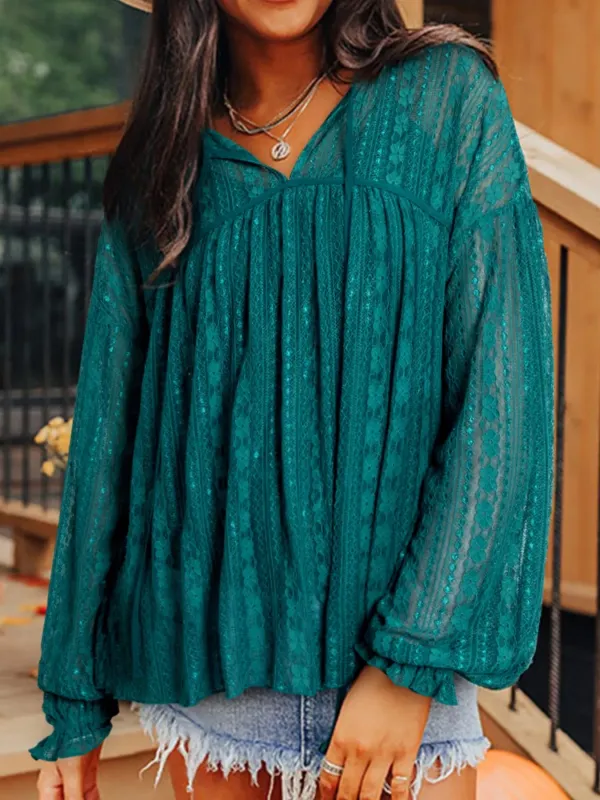 Lace Tie Neck Long Sleeve Blouse sold by Charming Charlie