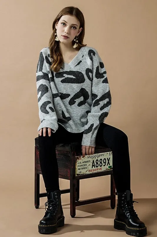 Fuzzy Mohair Jacquard V-Neck Leopard Sweater sold by Charming Charlie