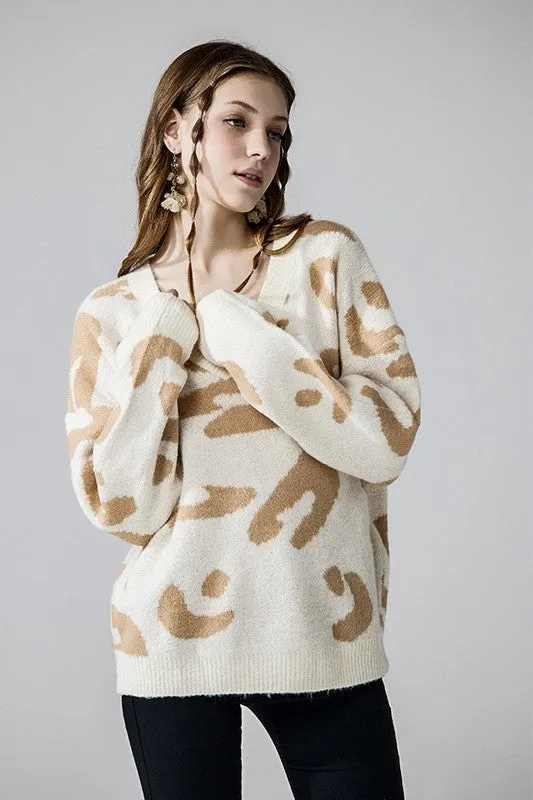 Fuzzy Mohair Jacquard V-Neck Leopard Sweater sold by Charming Charlie product image thumbnail 3