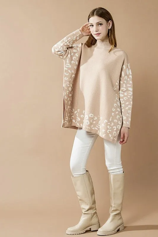 Oversized Mock Neck Leopard Print Sweater Tunic sold by Charming Charlie