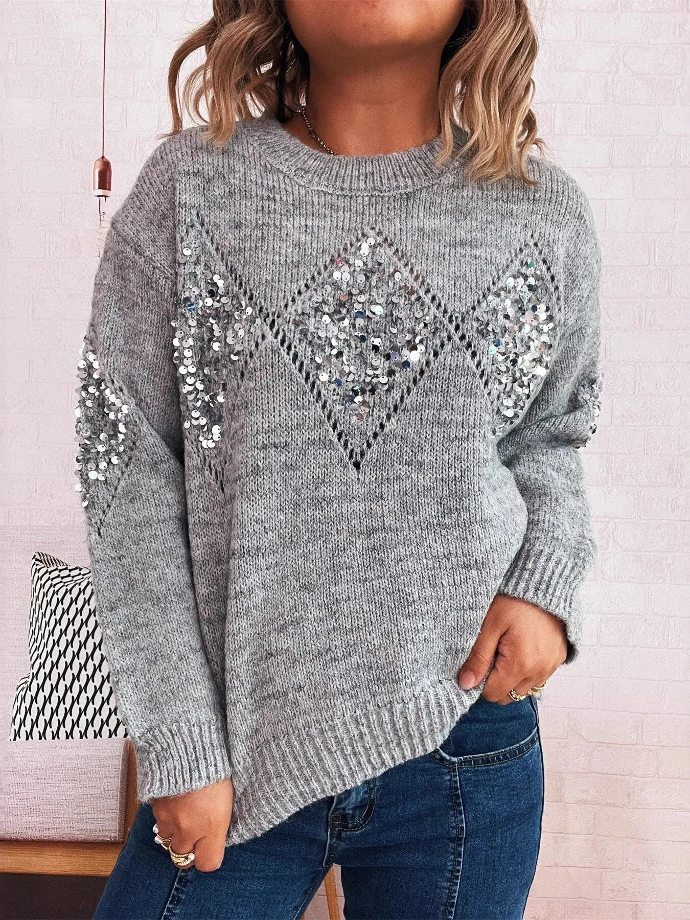 Sequined Diamond Pattern Oversized Sweater sold by Charming Charlie