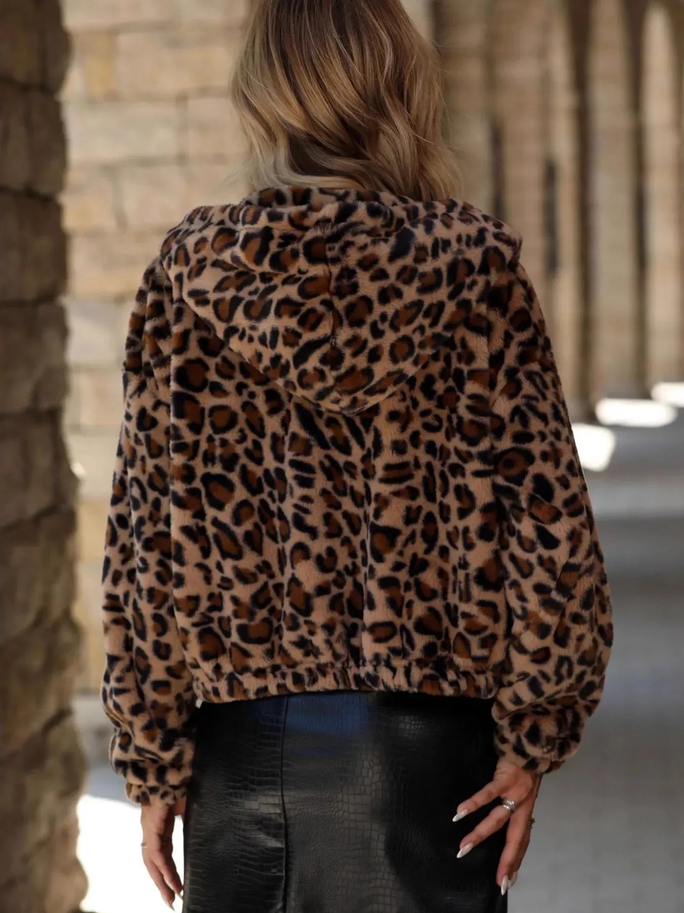 Leopard Zip Up Hooded Outerwear sold by Charming Charlie product image thumbnail 2