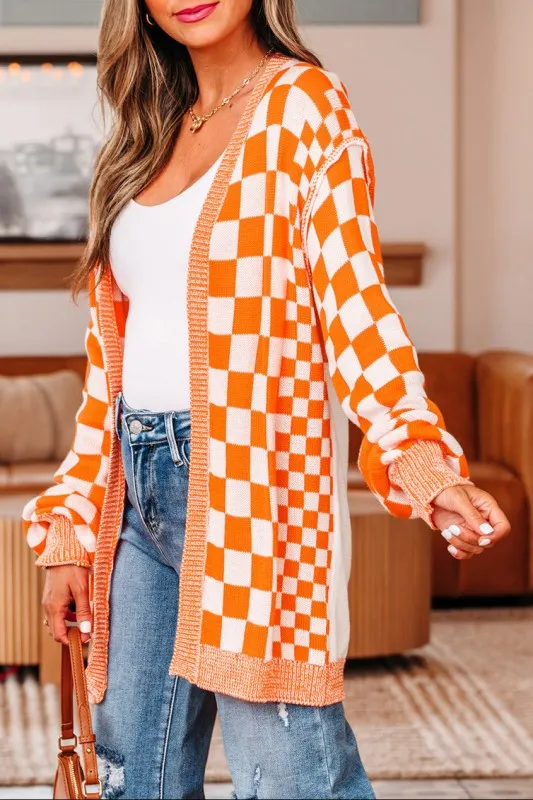 Checker Open Front Drop Shoulder Cardigan sold by Charming Charlie product image thumbnail 3