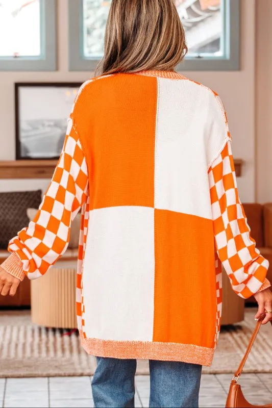 Checker Open Front Drop Shoulder Cardigan sold by Charming Charlie