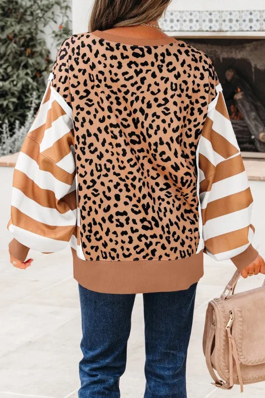 Leopard Stripe Colorblock Patchwork Sweatshirt sold by Charming Charlie product image thumbnail 5