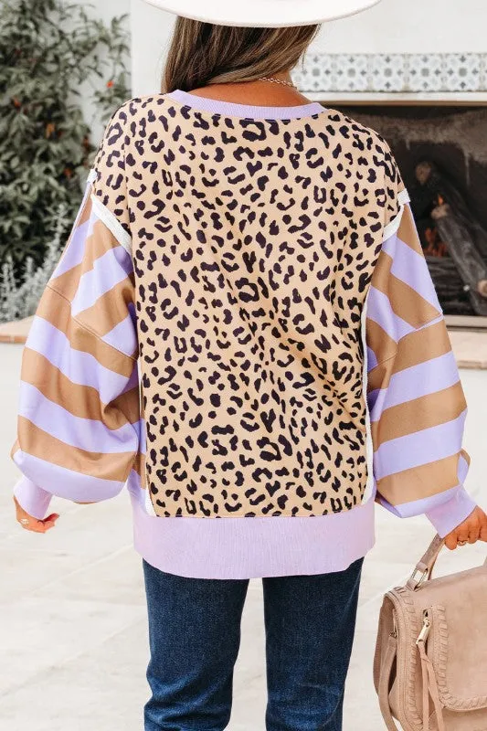 Leopard Stripe Colorblock Patchwork Sweatshirt sold by Charming Charlie product image thumbnail 2