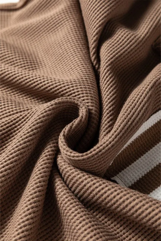 Stripe Patchwork Waffle Knit Buttoned Hoodie sold by Charming Charlie product image thumbnail 5