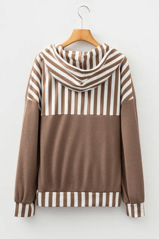 Stripe Patchwork Waffle Knit Buttoned Hoodie sold by Charming Charlie product image thumbnail 3