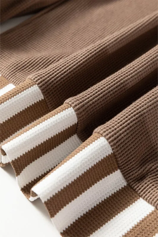 Stripe Patchwork Waffle Knit Buttoned Hoodie sold by Charming Charlie product image thumbnail 4