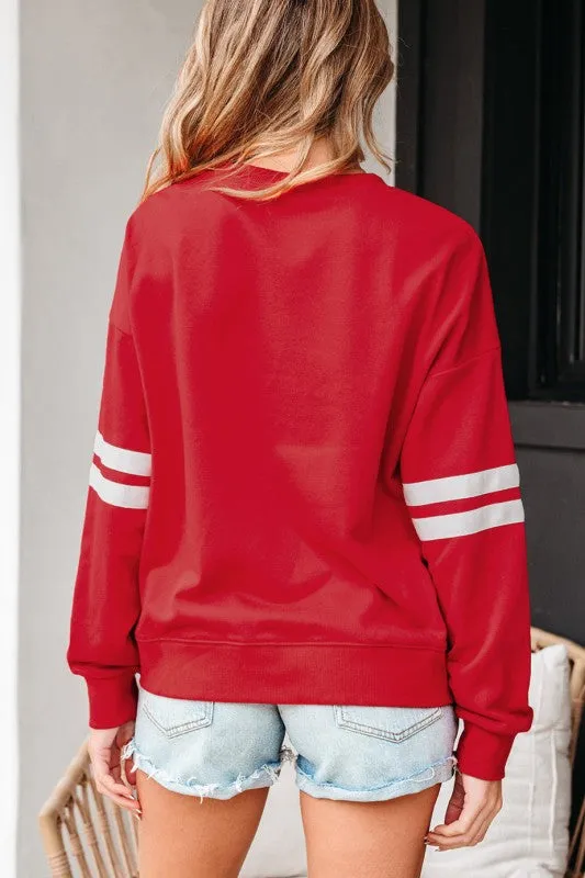 Varsity Stripe Drop Shoulder Oversized Sweatshirt sold by Charming Charlie product image thumbnail 2