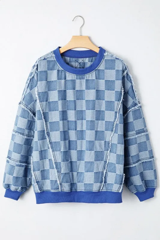 Checker Denim Raw Edge Top sold by Charming Charlie product image thumbnail 5