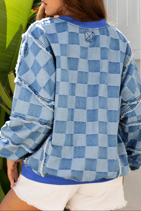 Checker Denim Raw Edge Top sold by Charming Charlie product image thumbnail 2