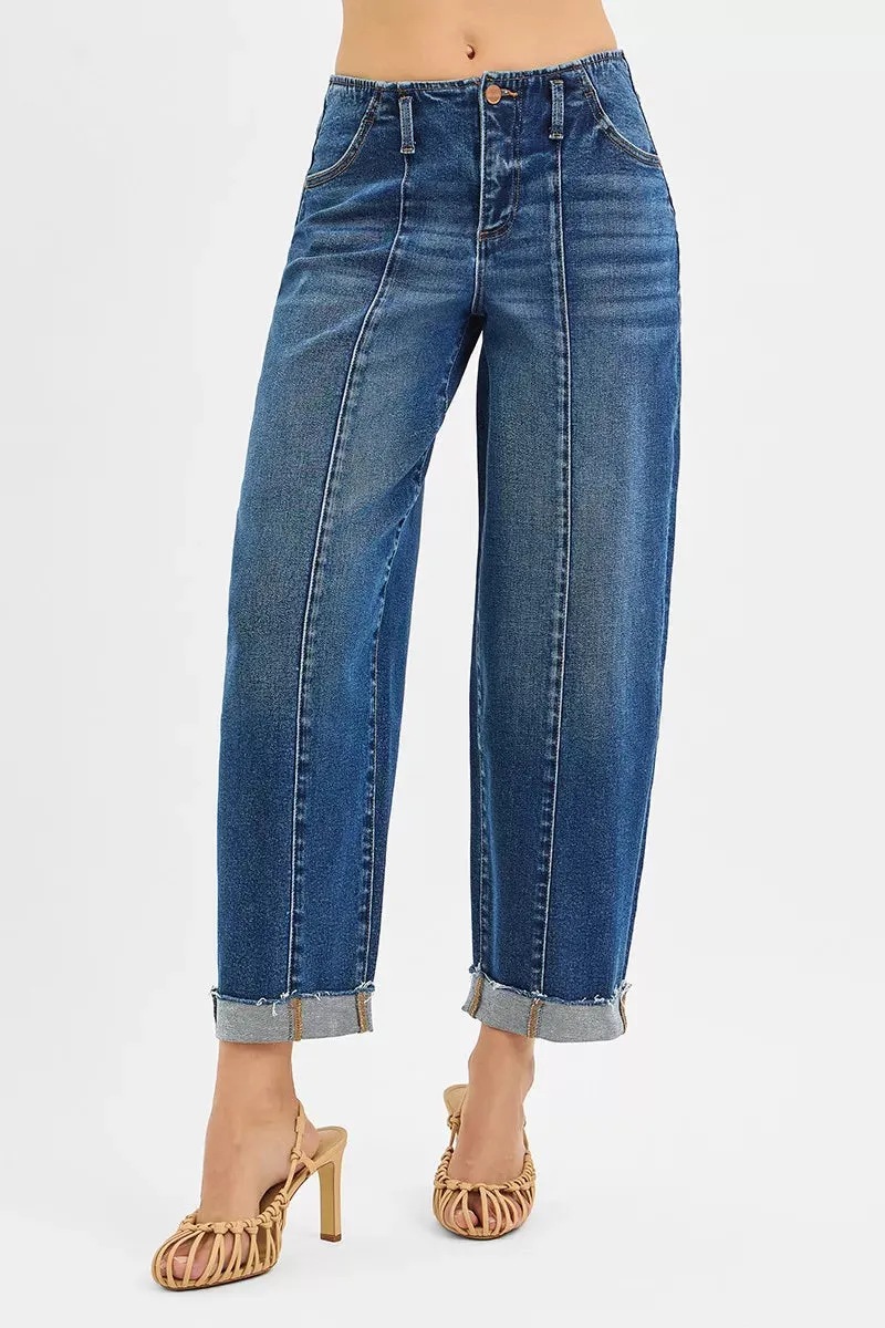 RISEN High Rise Fit Barrel Cuffed Jeans sold by Charming Charlie