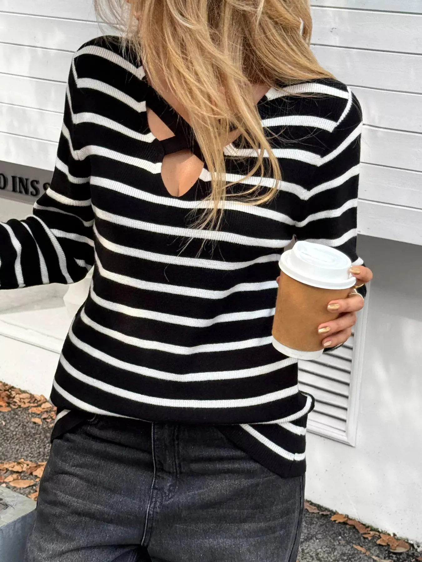 Striped Cross Front Long Sleeve Knit Top sold by Charming Charlie product image thumbnail 3