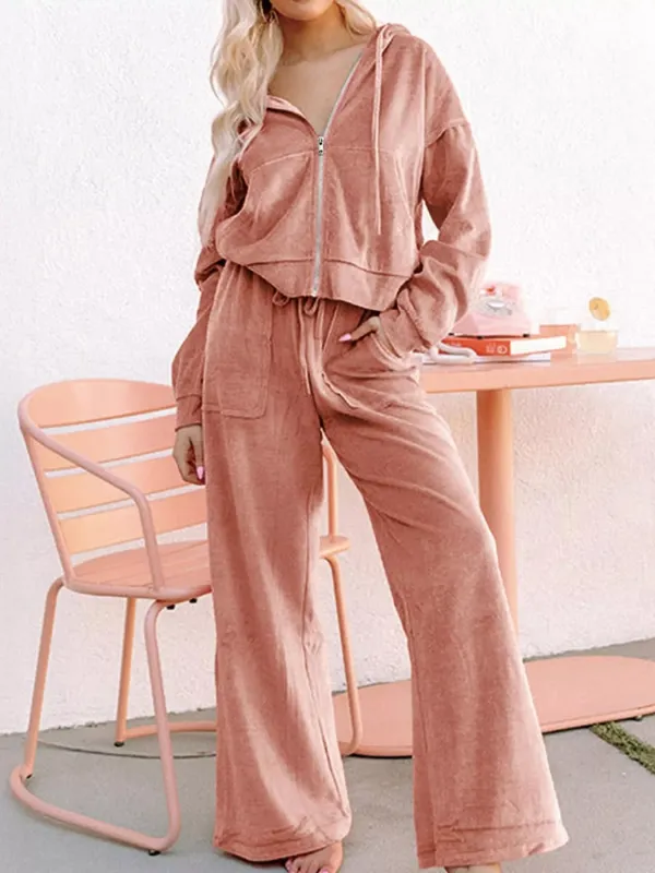 Zip Up Dropped Shoulder Hooded Top and Pants Set sold by Charming Charlie