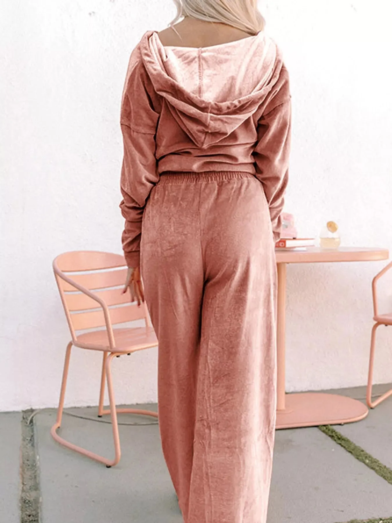 Zip Up Dropped Shoulder Hooded Top and Pants Set sold by Charming Charlie product image thumbnail 2