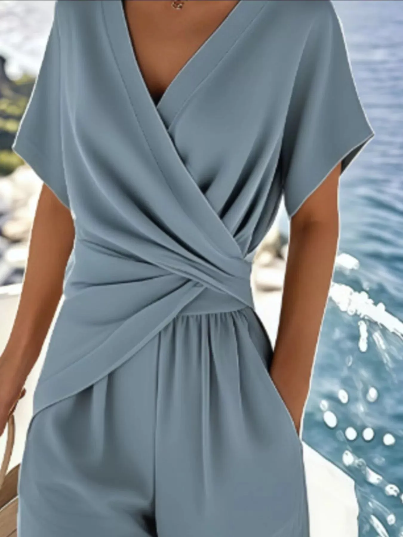 Full Size Surplice Short Sleeve Top and Pants Set Plus Size sold by Charming Charlie product image thumbnail 5