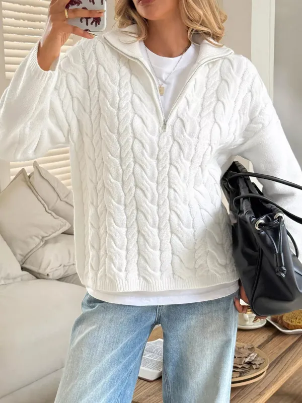Zip Collar Cable-Knit Sweater sold by Charming Charlie