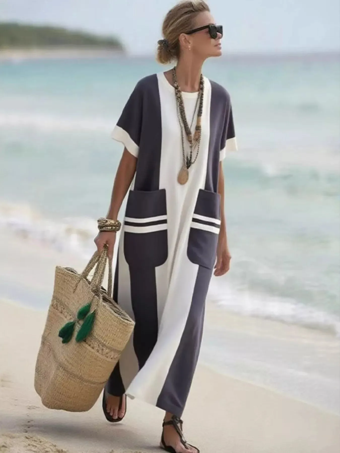 Full Size Color Block Short Sleeve Dress with Pockets Plus Size sold by Charming Charlie product image thumbnail 2