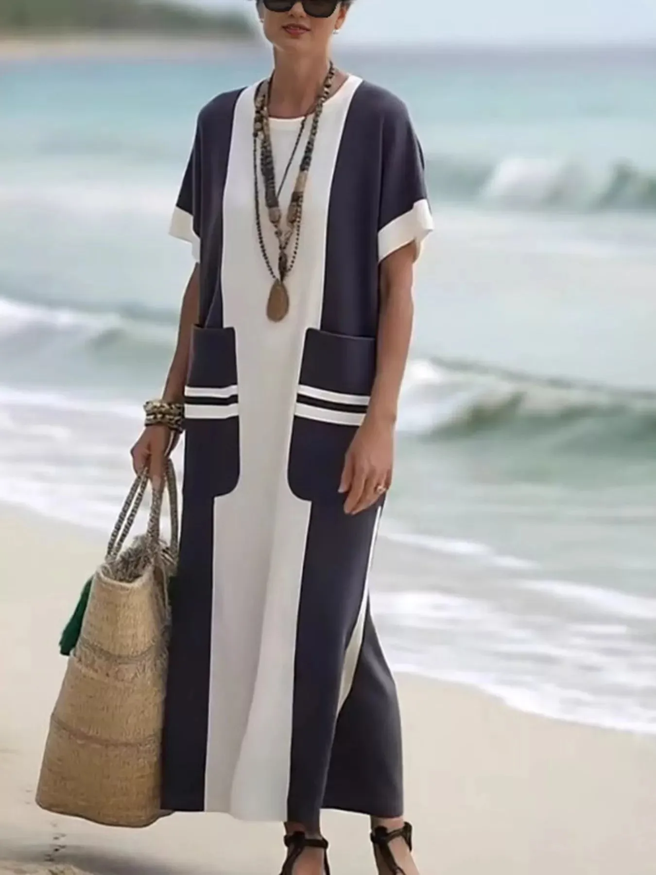 Full Size Color Block Short Sleeve Dress with Pockets Plus Size sold by Charming Charlie product image thumbnail 3