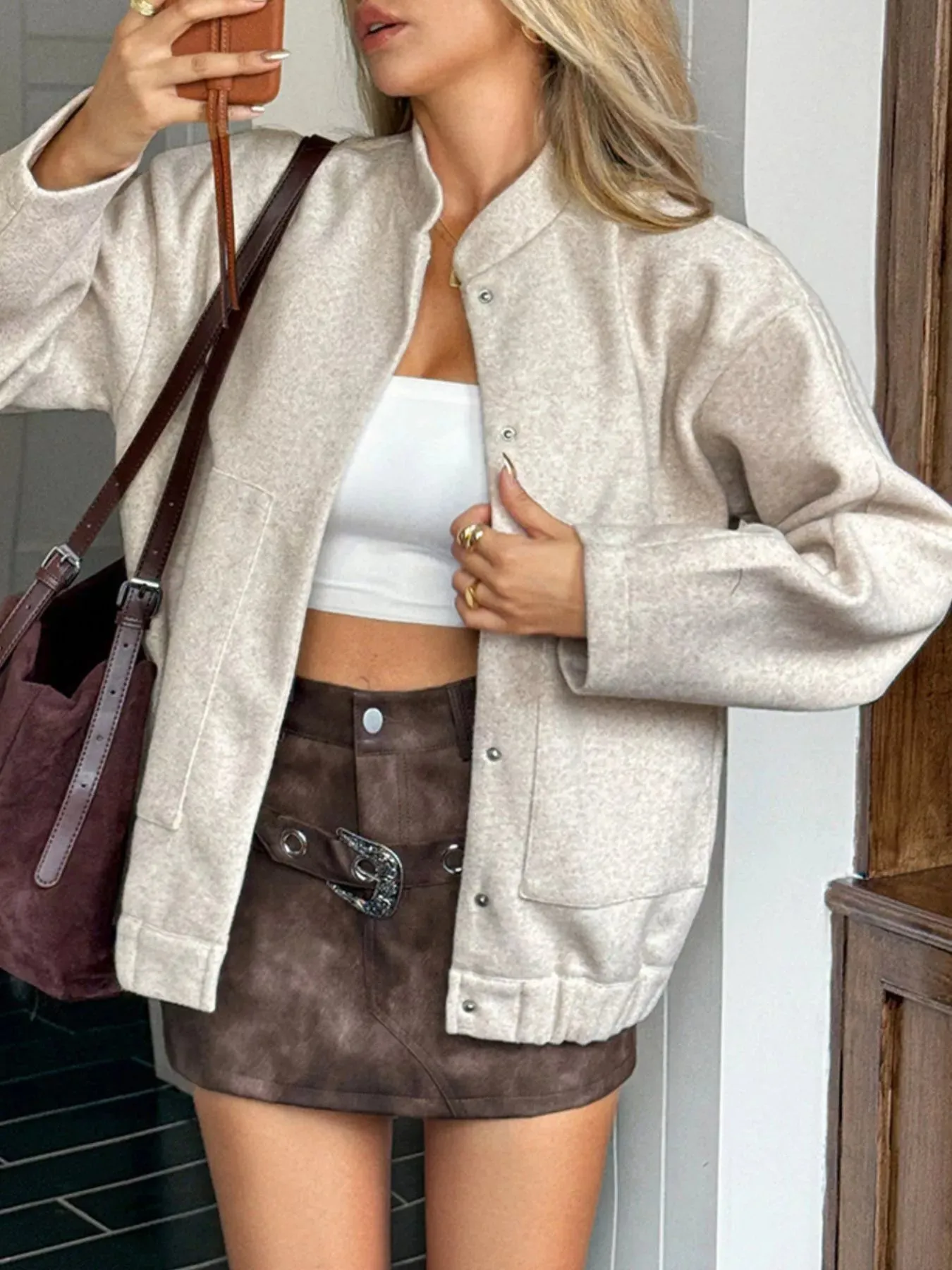 Snap Down Dropped Shoulder Jacket sold by Charming Charlie product image thumbnail 2