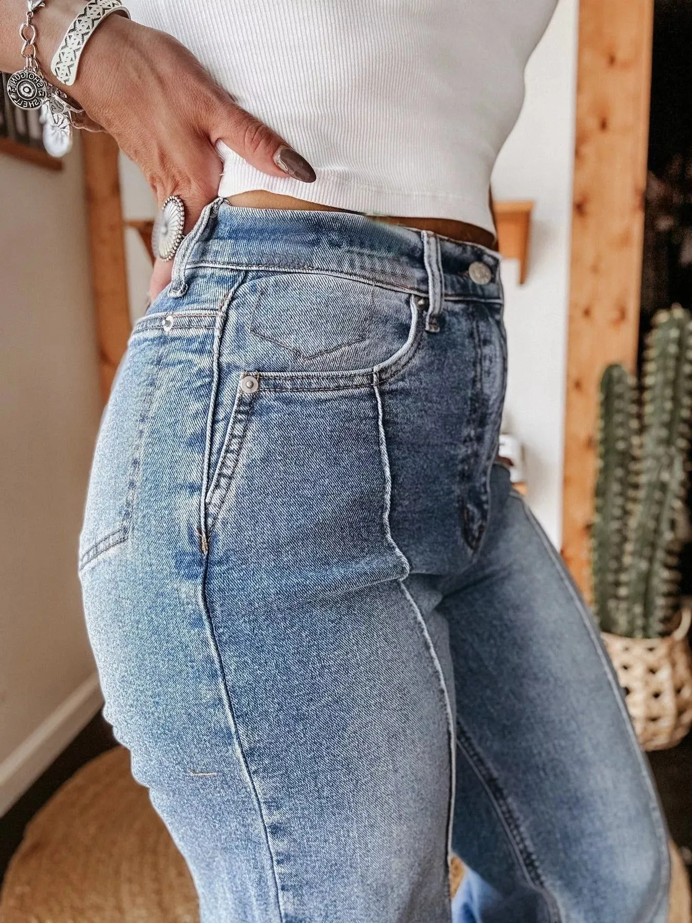 High-Waisted Wide Leg Cuffed Jeans sold by Charming Charlie product image thumbnail 4