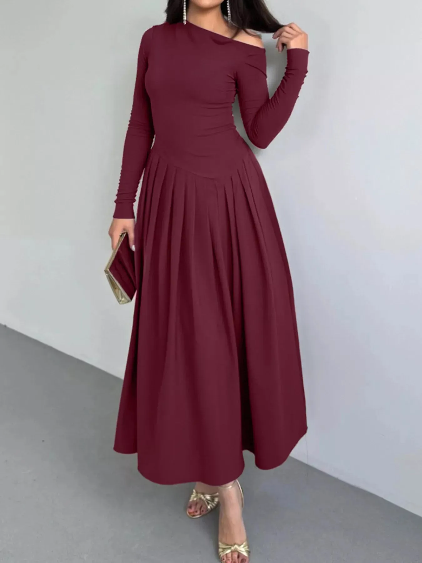 Ruched One Shoulder Long Sleeve Dress sold by Charming Charlie product image thumbnail 5