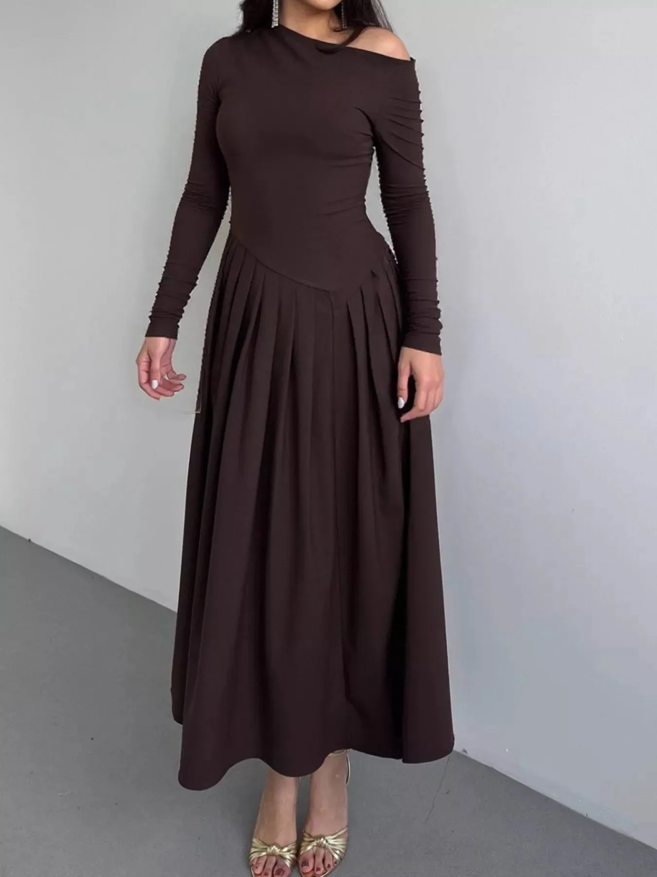 Ruched One Shoulder Long Sleeve Dress sold by Charming Charlie product image thumbnail 3