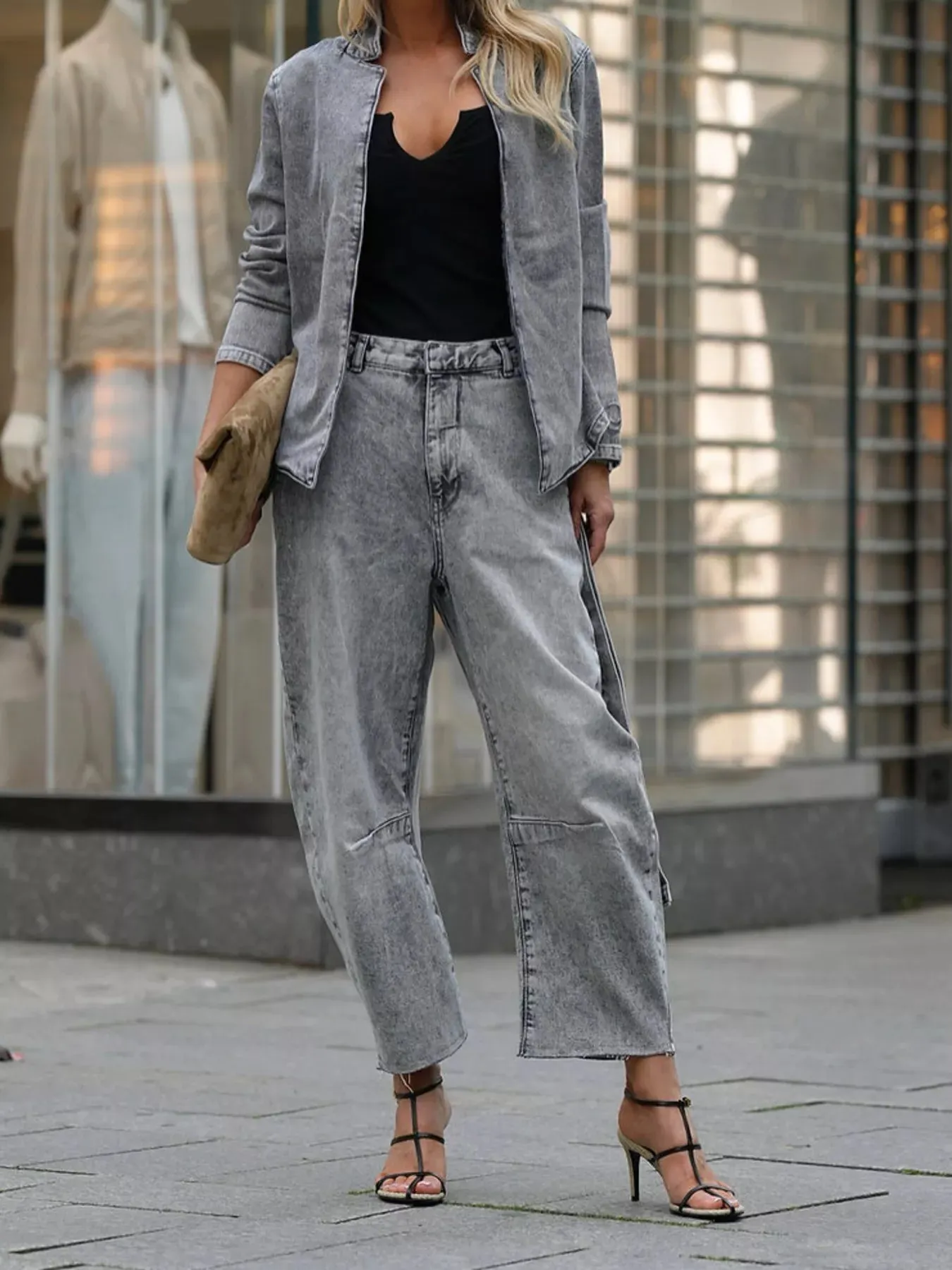 Long Sleeve Top and Wide Leg Jeans Denim Set sold by Charming Charlie product image thumbnail 4