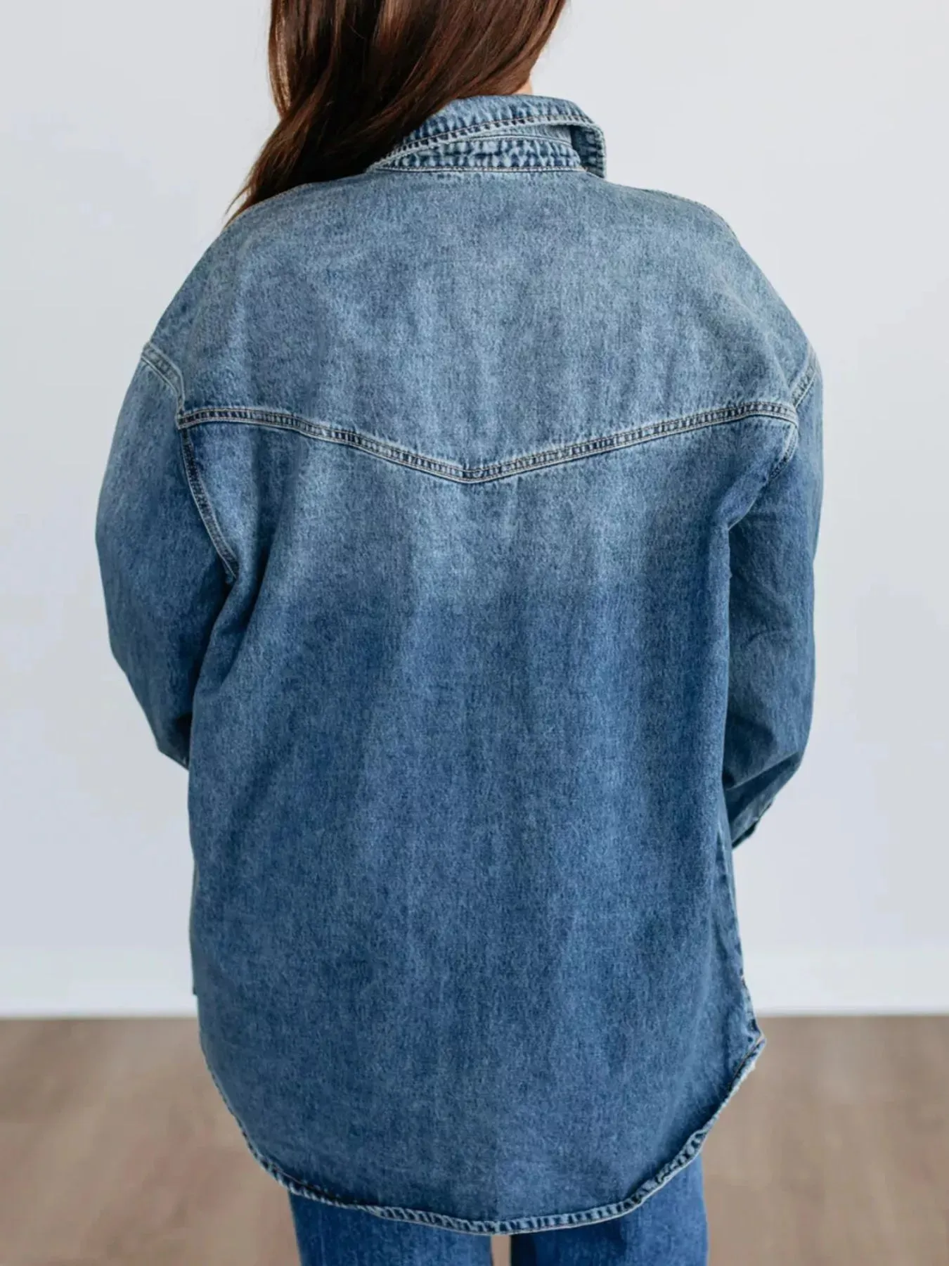 Snap Down Dropped Shoulder Denim Jacket sold by Charming Charlie product image thumbnail 3