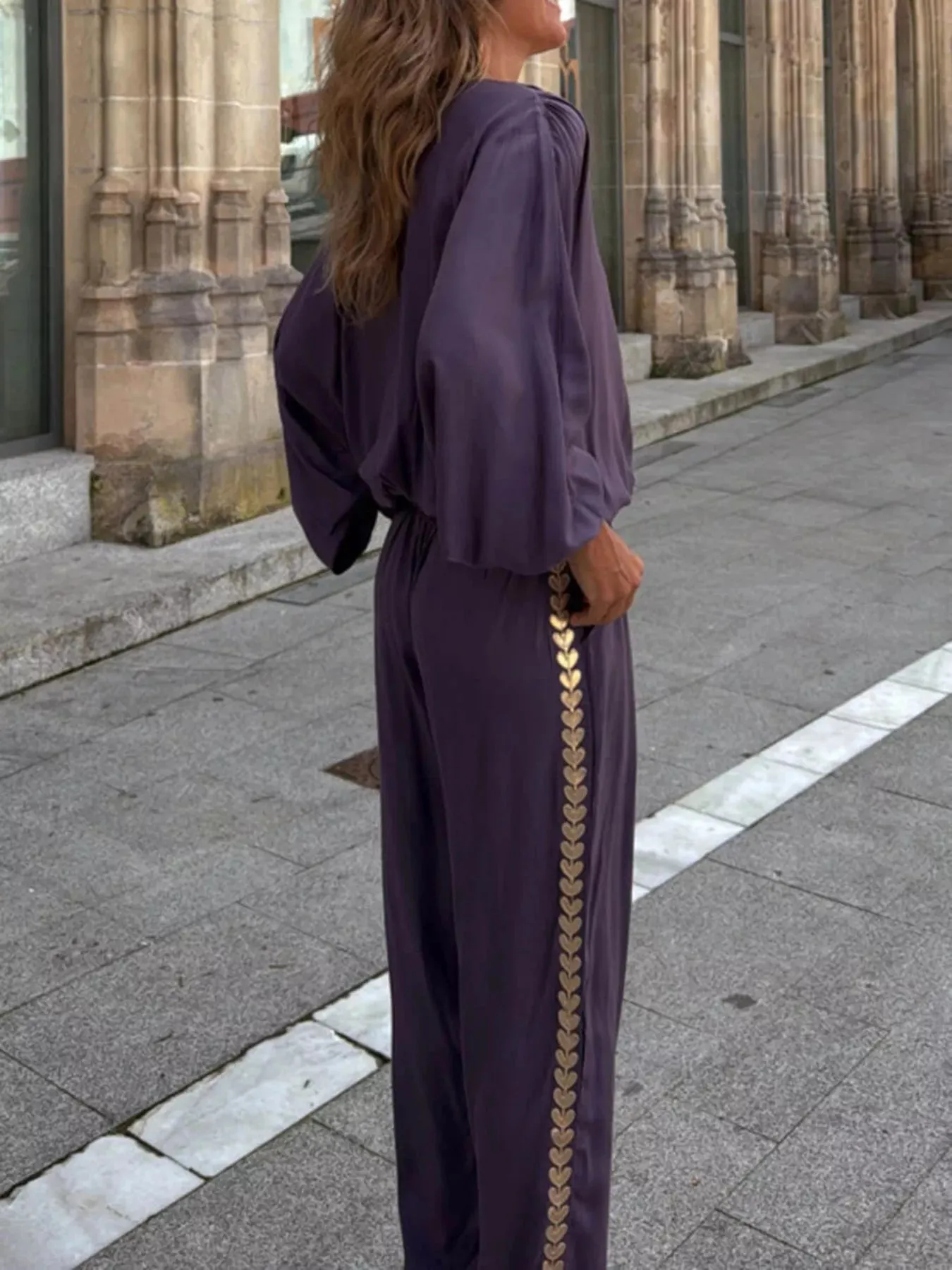 Full Size Contrast Trim V-Neck Top and Pants Set Plus Size sold by Charming Charlie product image thumbnail 3