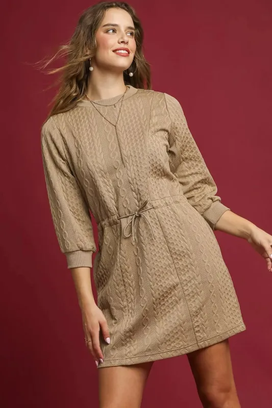 Umgee Drawstring Cable Knit Mini Dress with Pockets sold by Charming Charlie