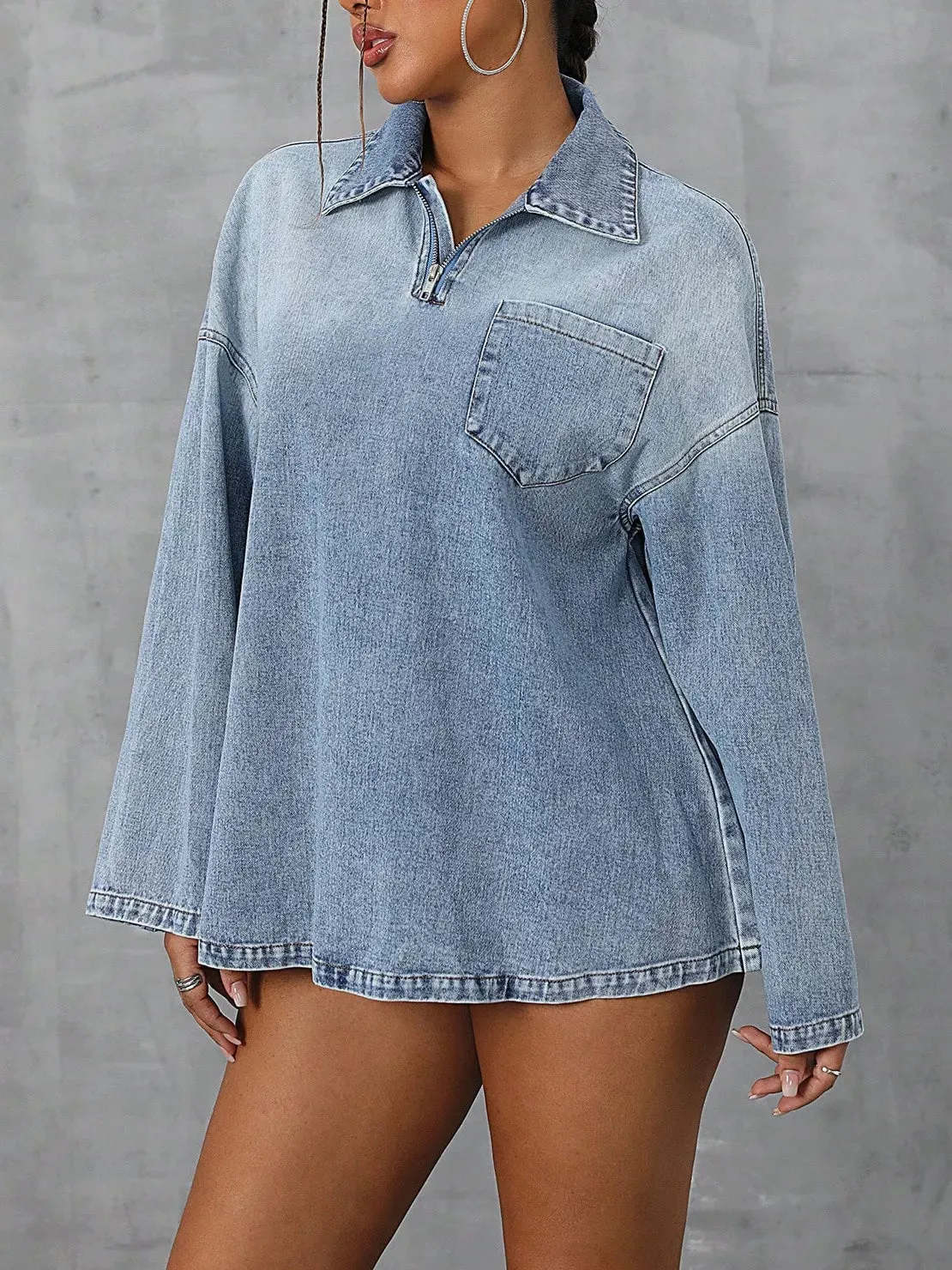 Collared Neck Drop Shoulder Denim Top sold by Charming Charlie product image thumbnail 2