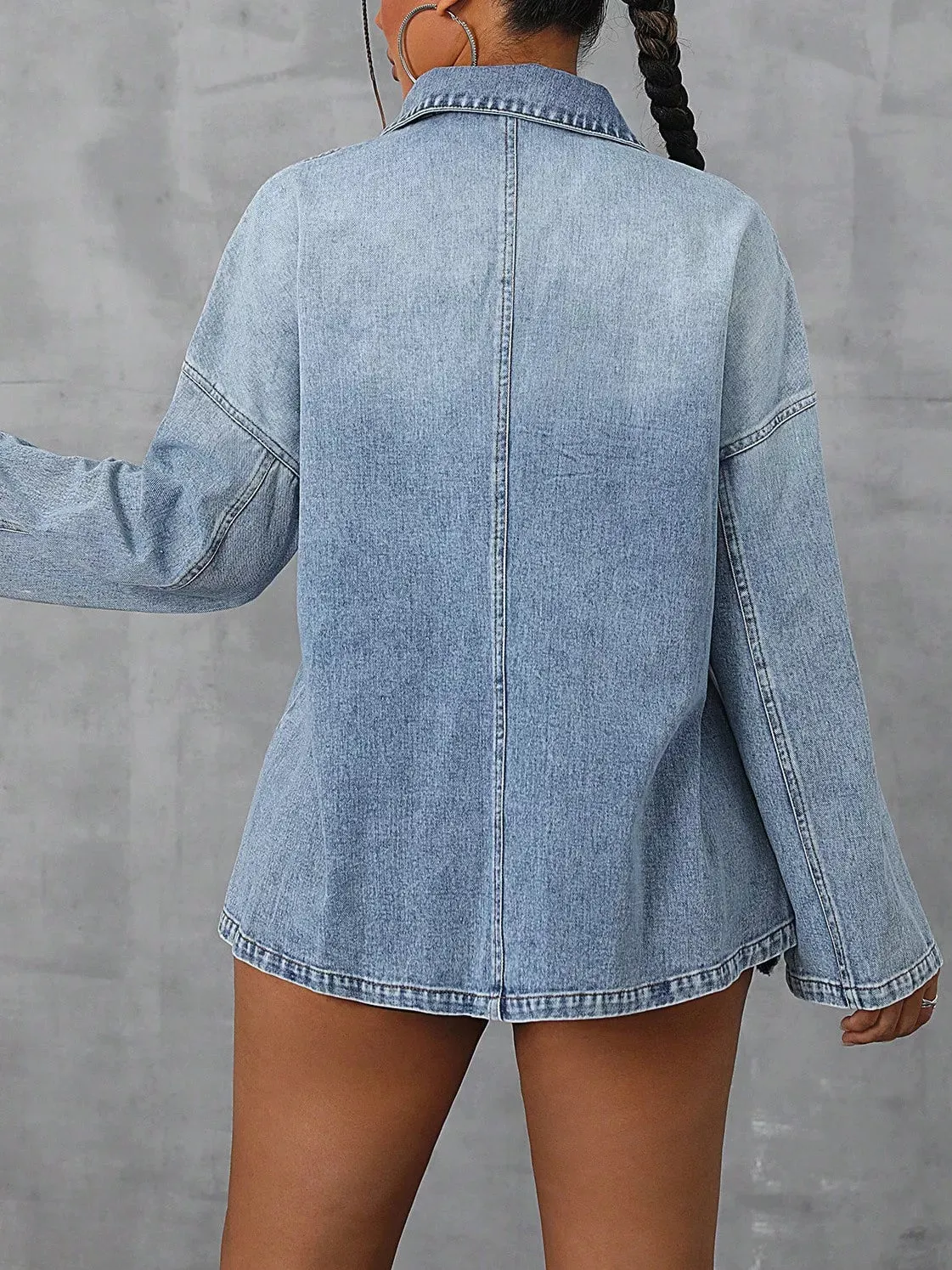 Collared Neck Drop Shoulder Denim Top sold by Charming Charlie product image thumbnail 4