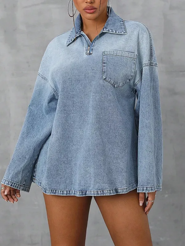 Collared Neck Drop Shoulder Denim Top sold by Charming Charlie