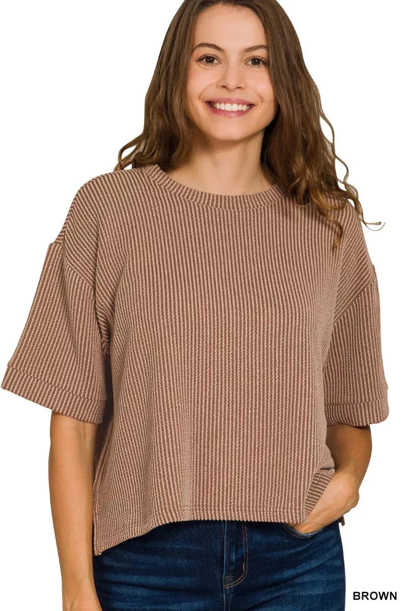 Zenana Raised Rib Short Sleeve Tee & Pants Set sold by Charming Charlie product image thumbnail 5