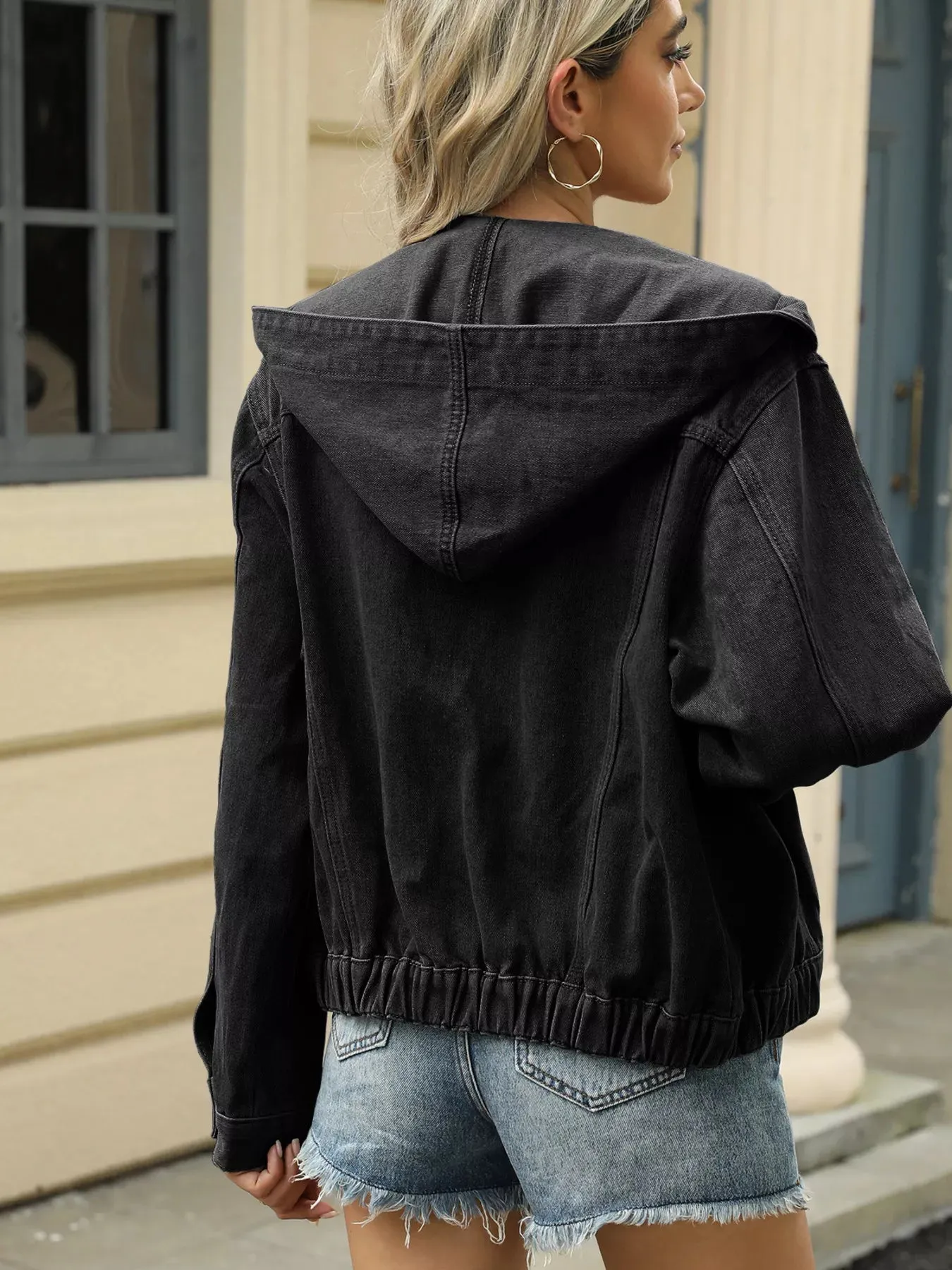 Washed Button Up Hooded Denim Jacket sold by Charming Charlie product image thumbnail 4