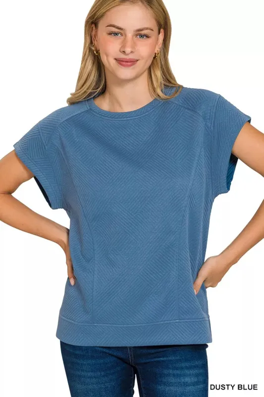 Zenana Textured Knit Jacquard Short Sleeve Top sold by Charming Charlie