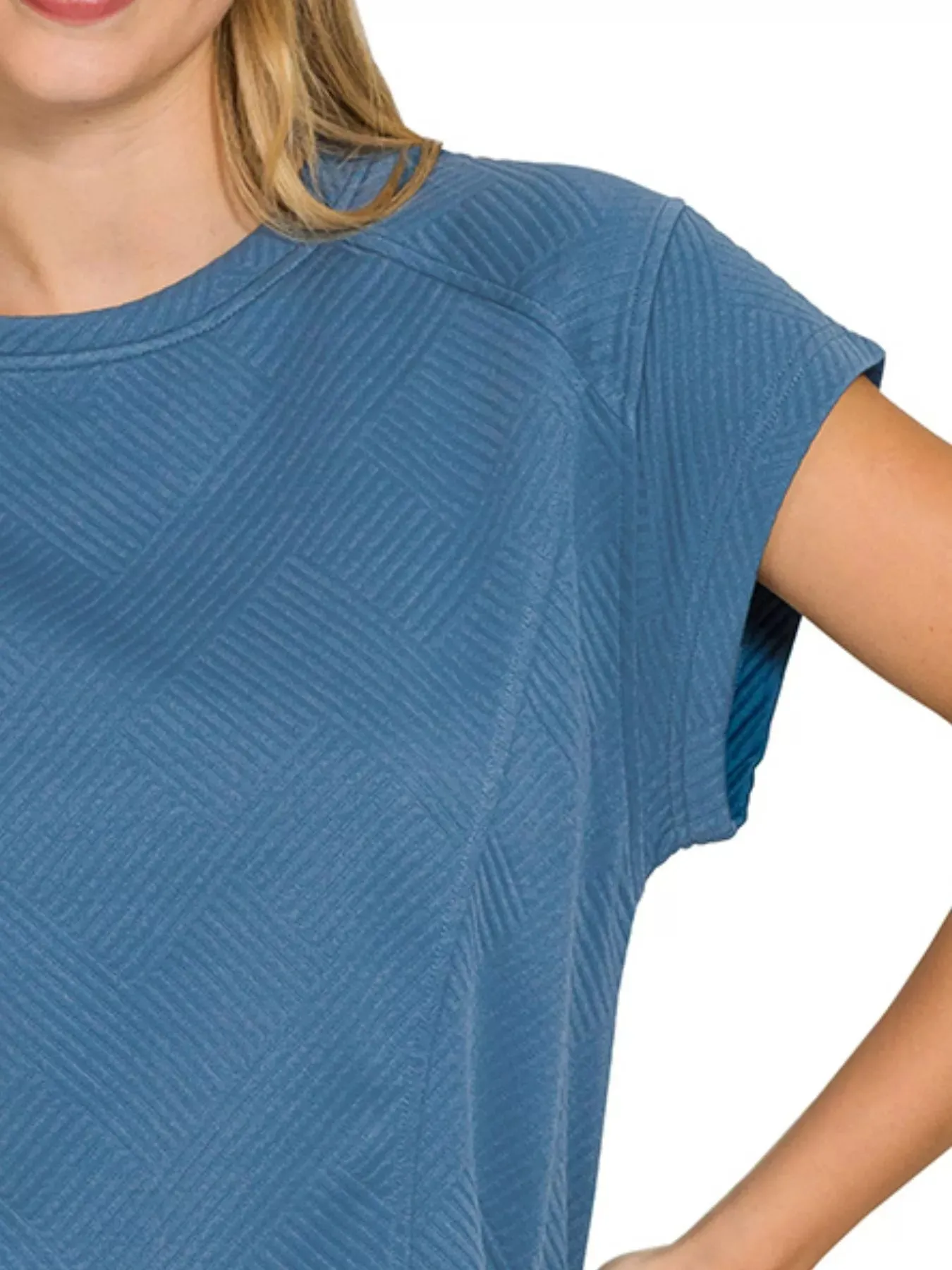 Zenana Textured Knit Jacquard Short Sleeve Top sold by Charming Charlie product image thumbnail 2