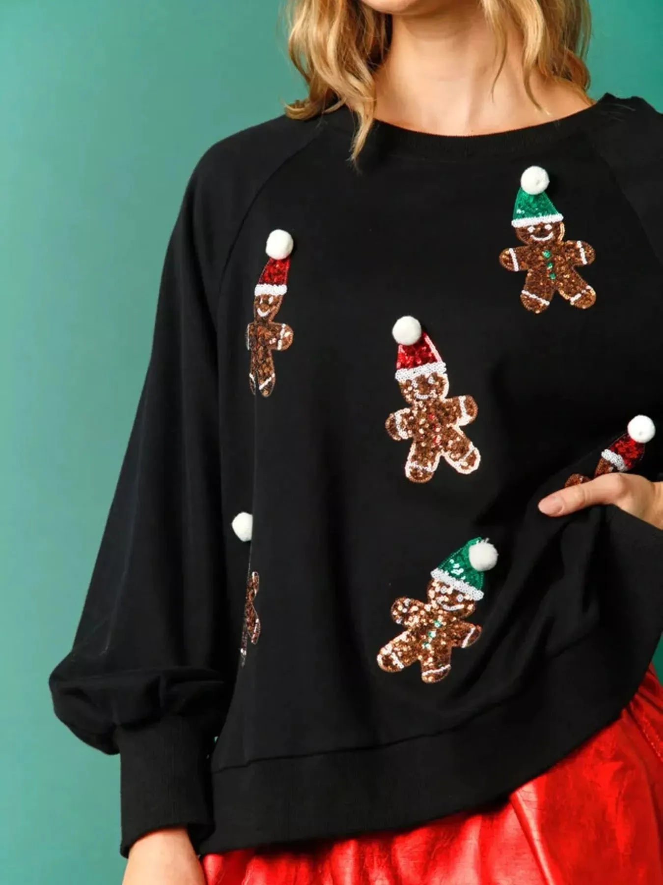 Christmas Sequin Gingerbread Round Neck Sweatshirt sold by Charming Charlie product image thumbnail 2