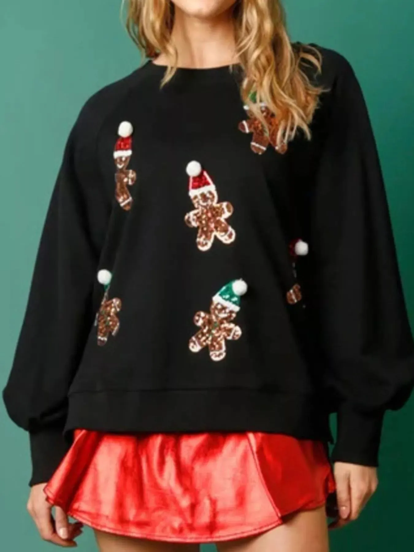 Christmas Sequin Gingerbread Round Neck Sweatshirt sold by Charming Charlie product image thumbnail 4