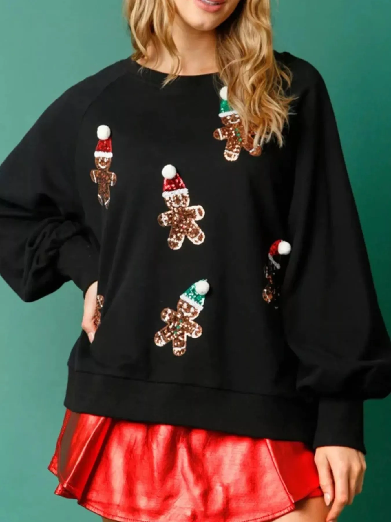 Christmas Sequin Gingerbread Round Neck Sweatshirt sold by Charming Charlie