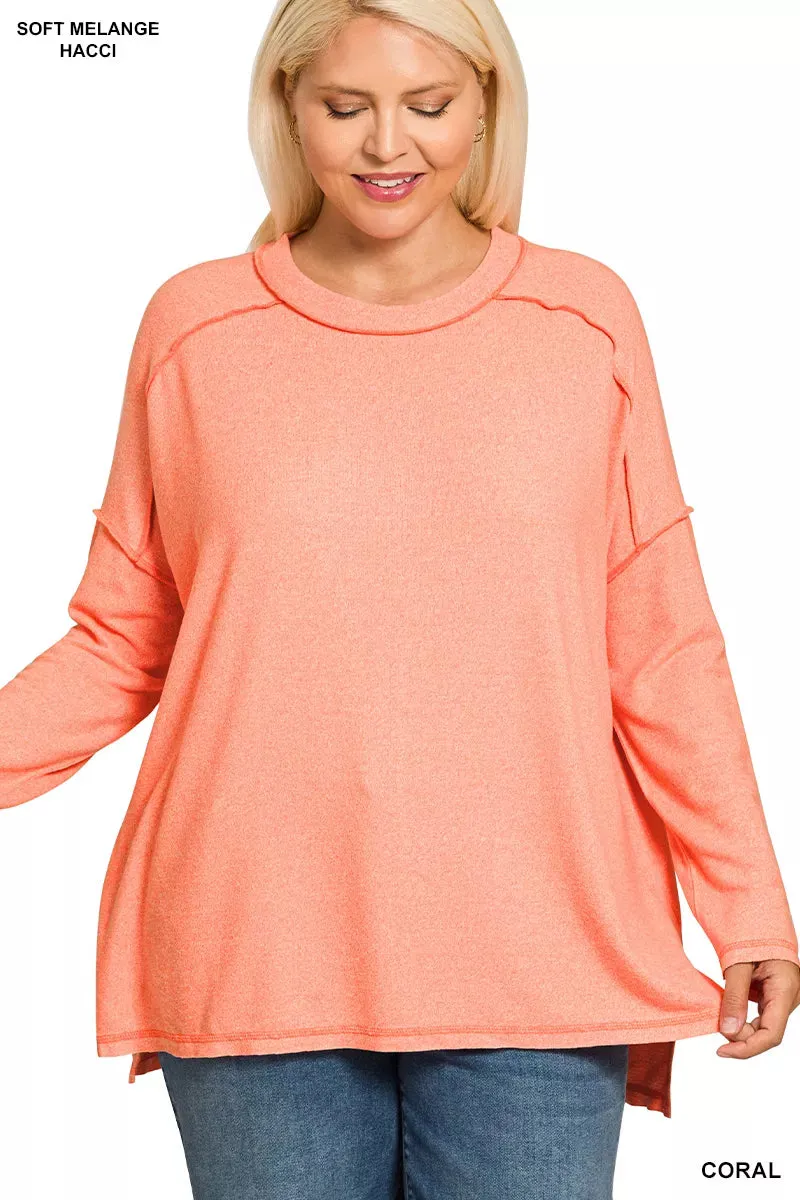 Zenana Full Size Melange Hacci Exposed Seam Hi-low Tee Plus Size sold by Charming Charlie product image thumbnail 3