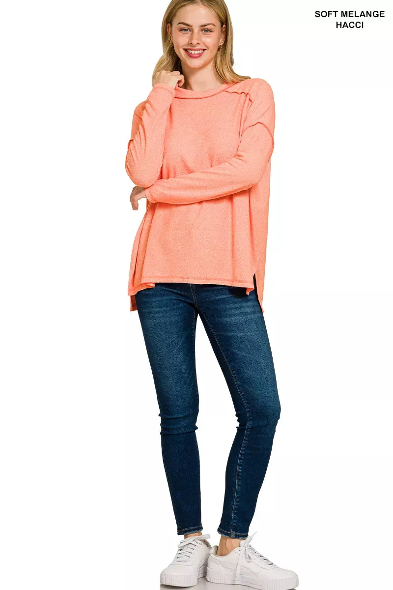 Zenana Full Size Melange Hacci Exposed Seam Hi-low Tee Plus Size sold by Charming Charlie product image thumbnail 2