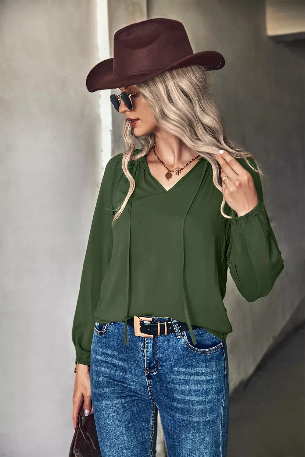 Tie Neck Long Sleeve Blouse sold by Charming Charlie product image thumbnail 4