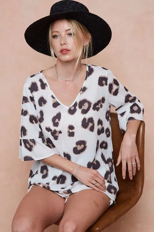 BiBi Leopard Printed V Neck Woven Top with Ruffled sold by Charming Charlie product image thumbnail 3