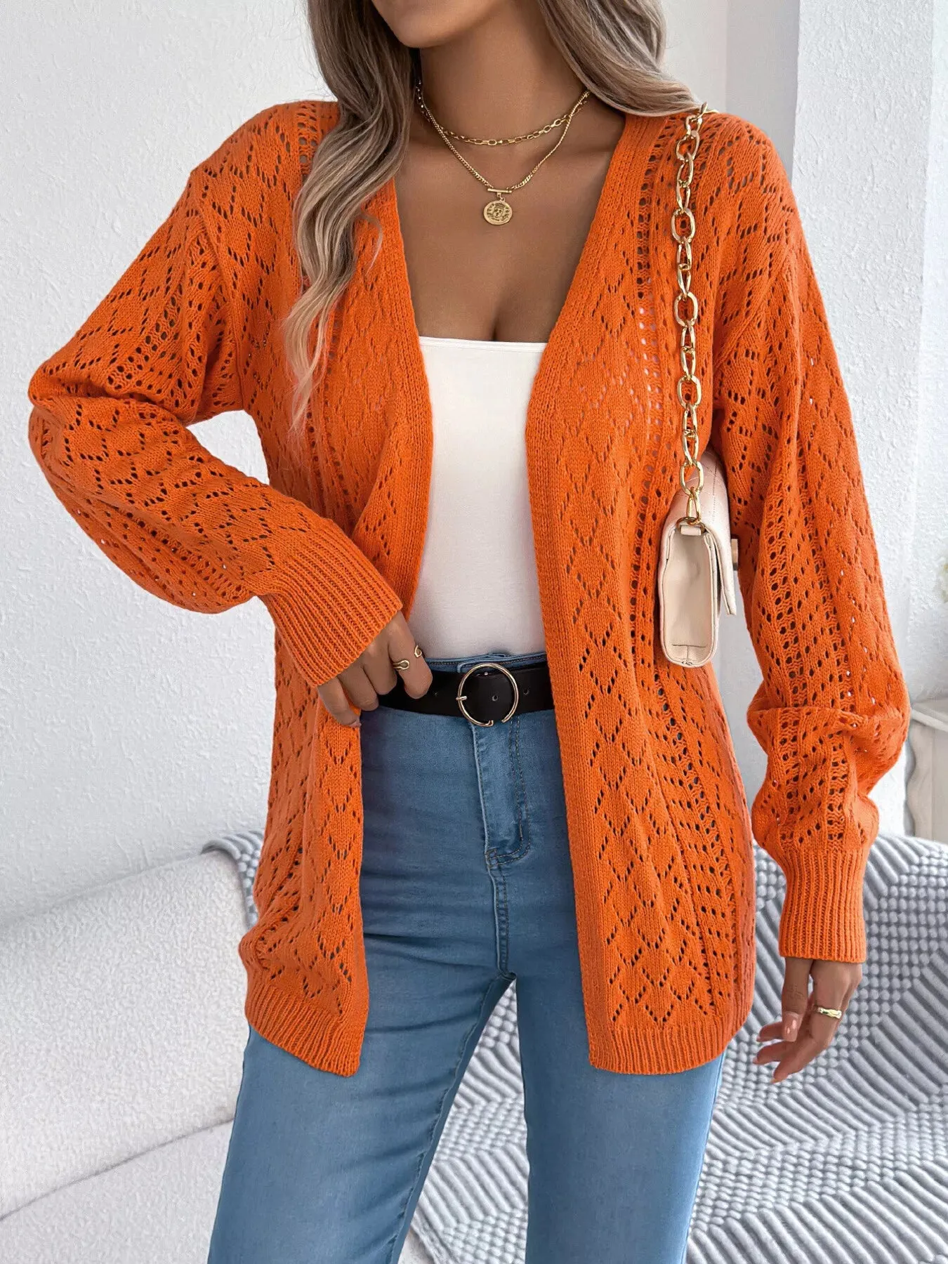 Openwork Open-Front Long Sleeve Cardigan sold by Charming Charlie product image thumbnail 4