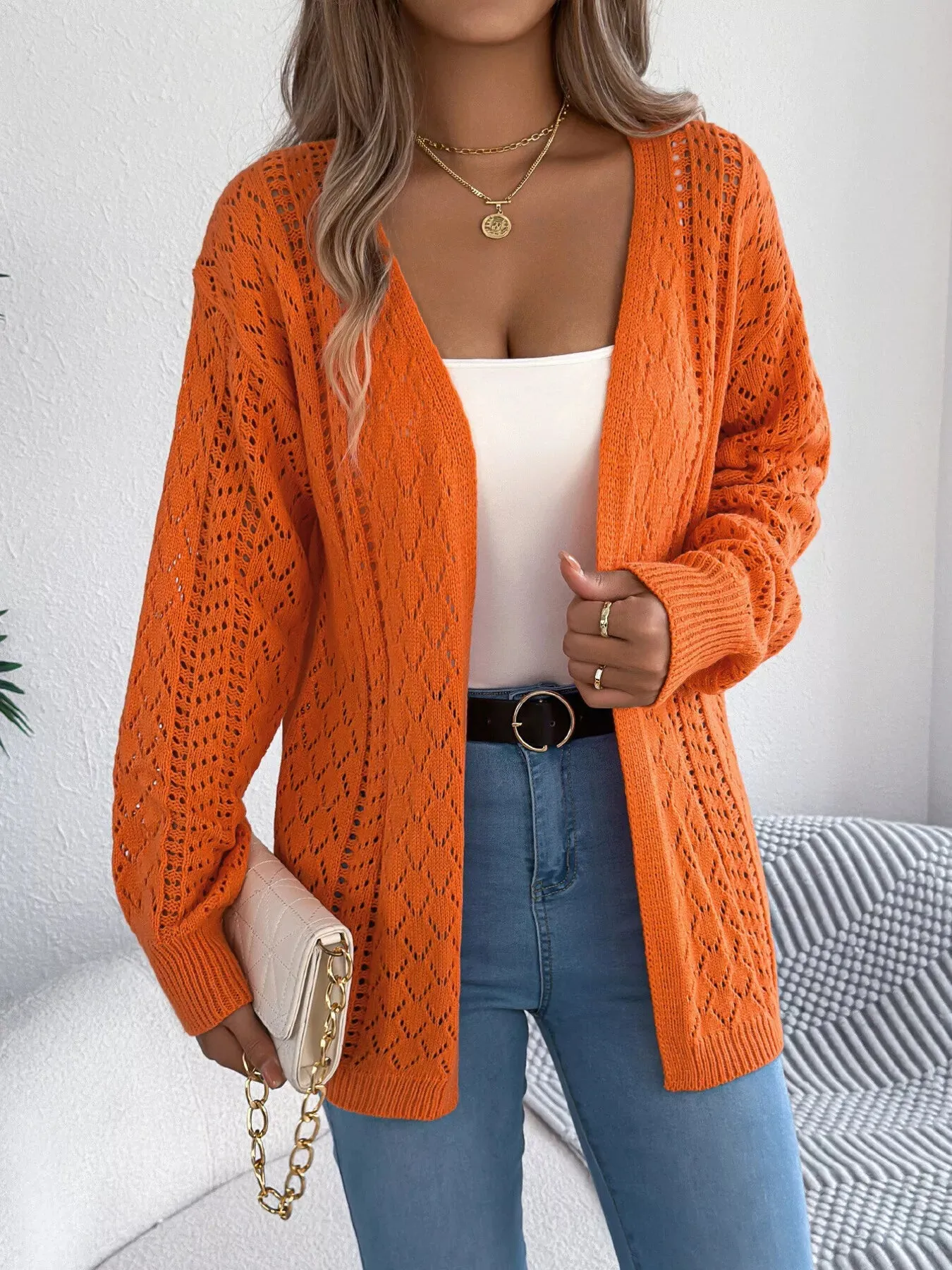 Openwork Open-Front Long Sleeve Cardigan sold by Charming Charlie product image thumbnail 5